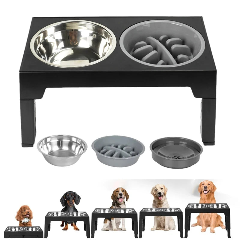 Station repas surélevée réglable chien – Anti-glouton, 4 hauteurs