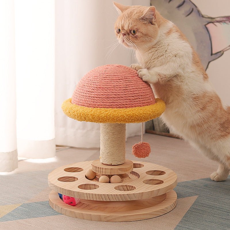 Griffoir rotatif bois et sisal chat – 2 tailles, jeu & griffade