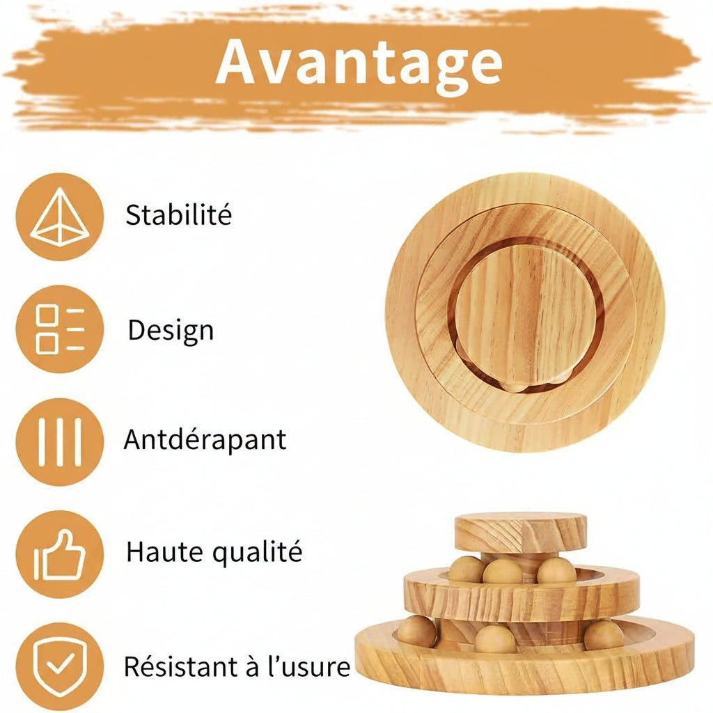 Jouet bois double circuit balle chat – 2 niveaux interactif