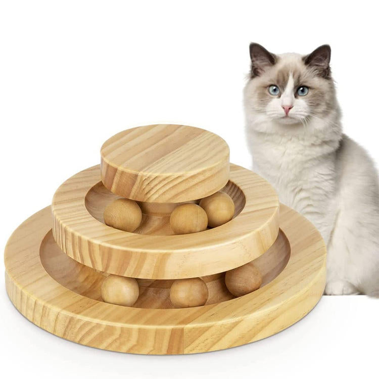 Jouet bois double circuit balle chat – 2 niveaux interactif
