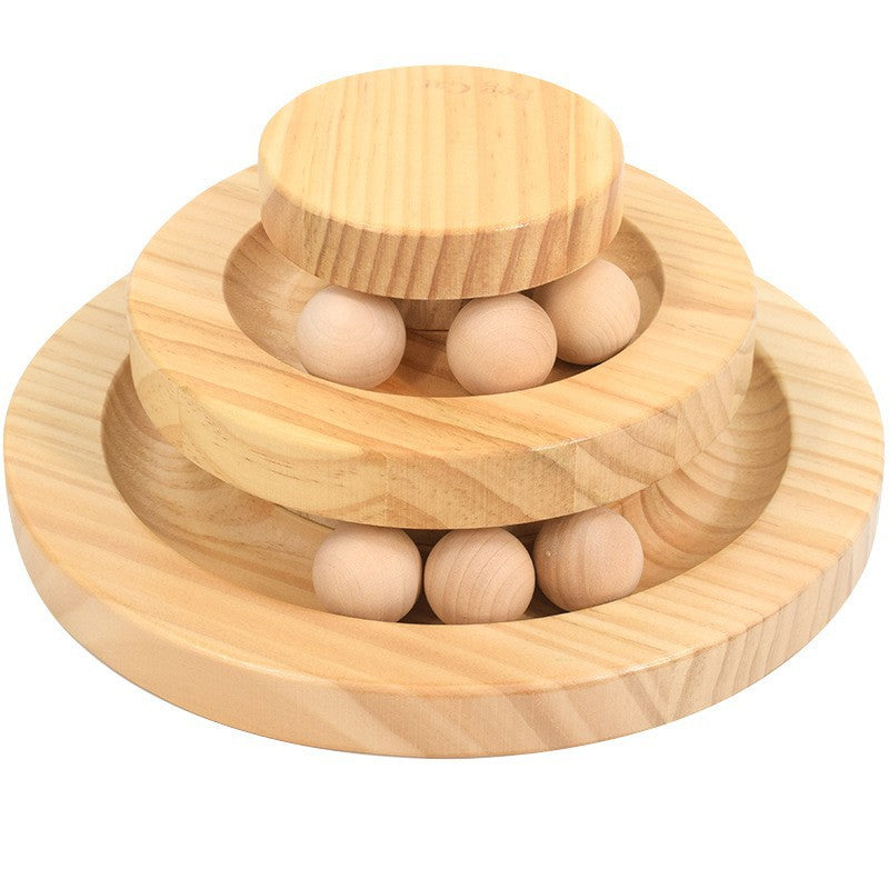 Jouet bois double circuit balle chat – 2 niveaux interactif