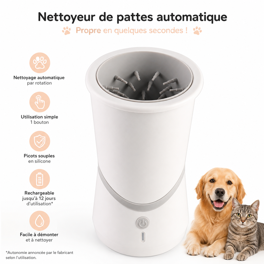 Nettoyeur de pattes électrique rechargeable pour chien