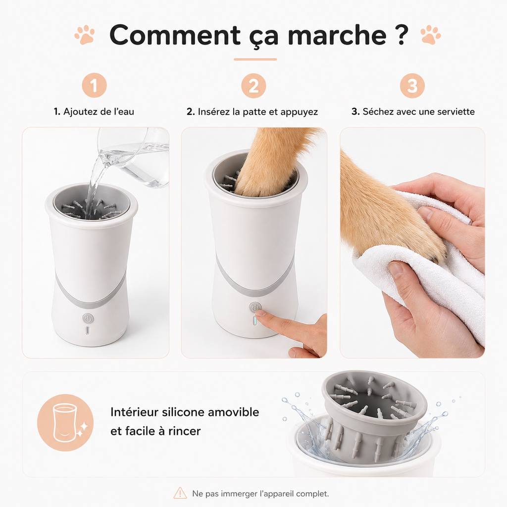 Nettoyeur de pattes électrique rechargeable pour chien