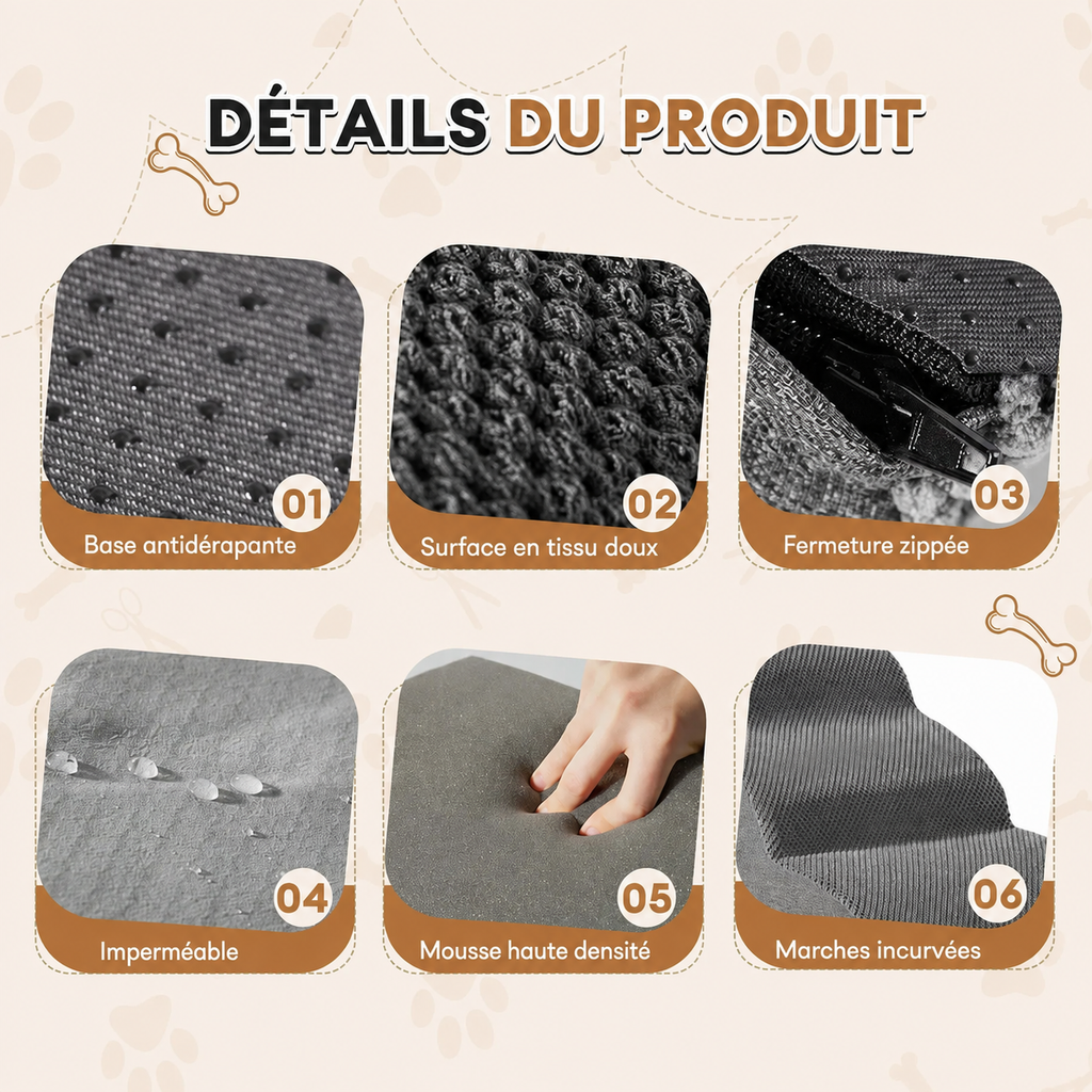 Rampe escalier mousse chien – Accès canapé & lit, 3 tailles